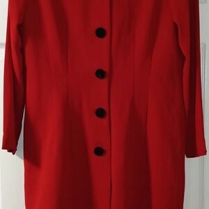 Red Long Sleeve Coat with Black Buttons & Matching Dress